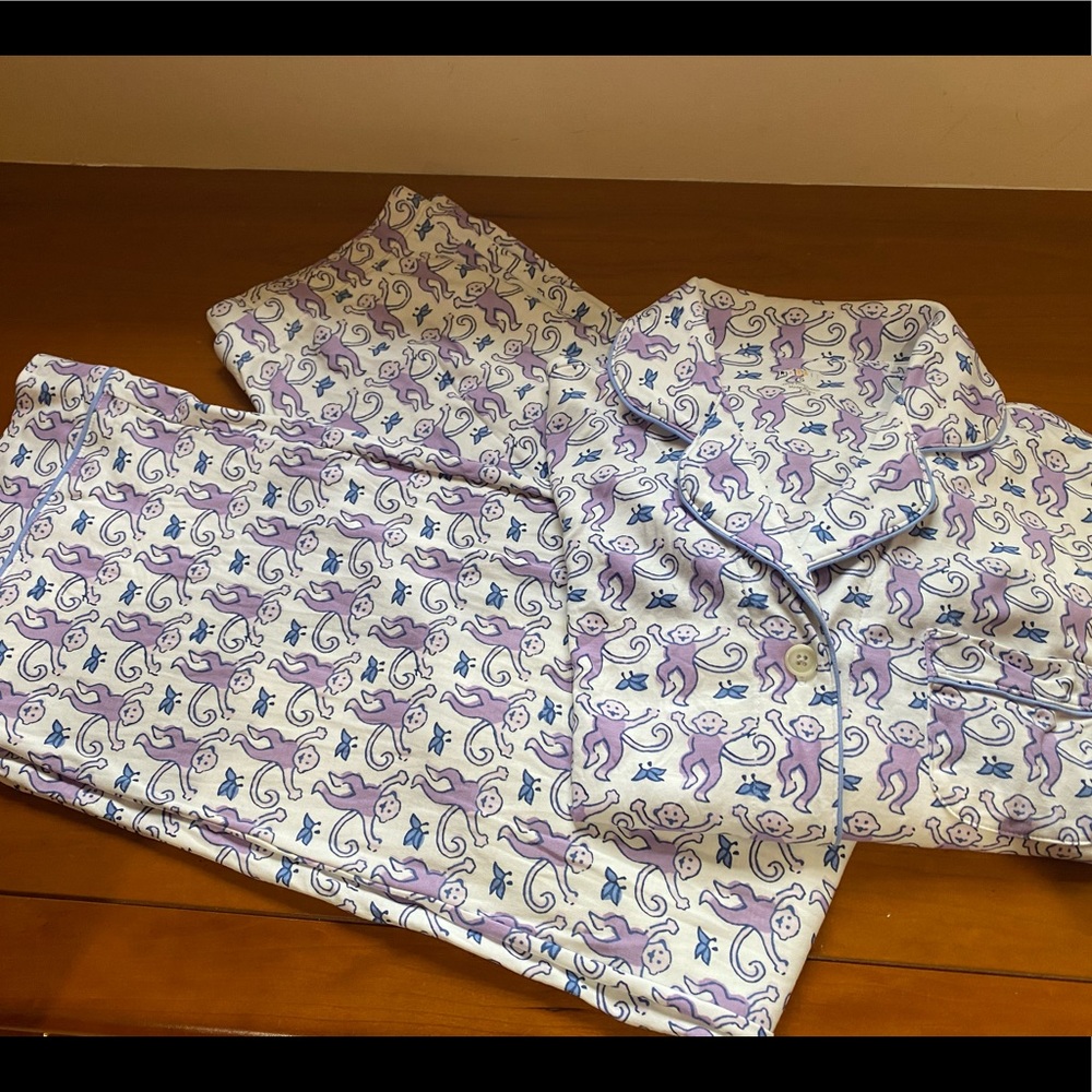 Roller Rabbit Long Sleeve Polo Set Lavender Monkey Small